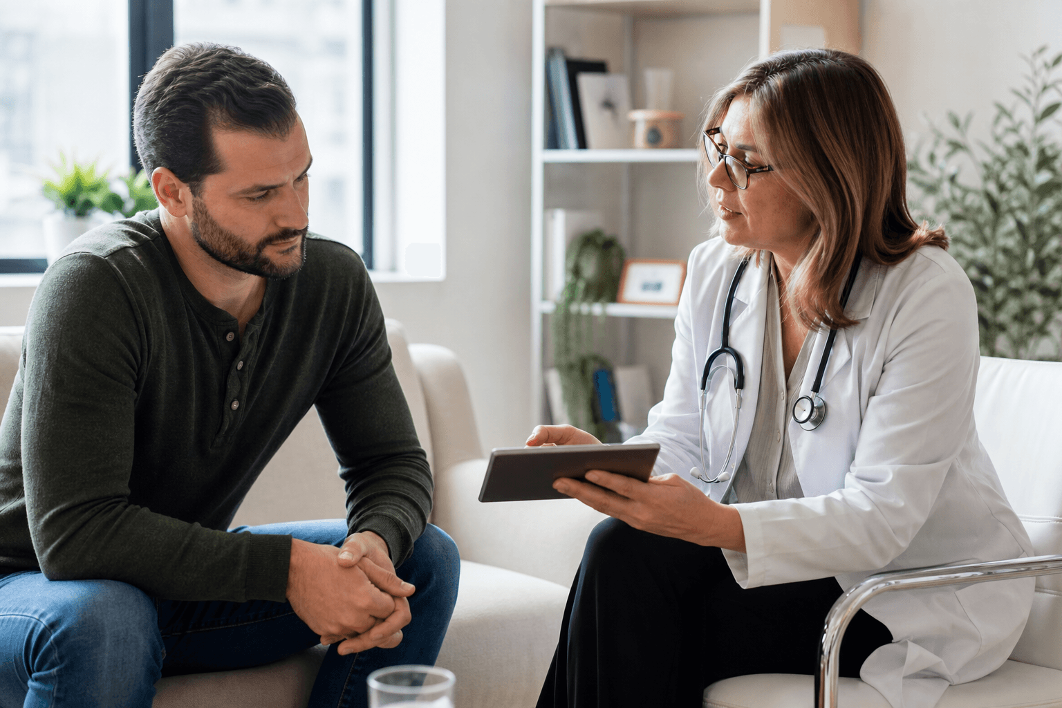Doctor reviewing benzodiazepine taper plan with patient in clinical setting at Northbound Treatment