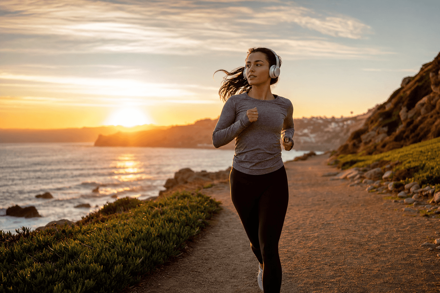 Person jogging along coastal path at sunrise — the return of motivation and energy in depression recovery