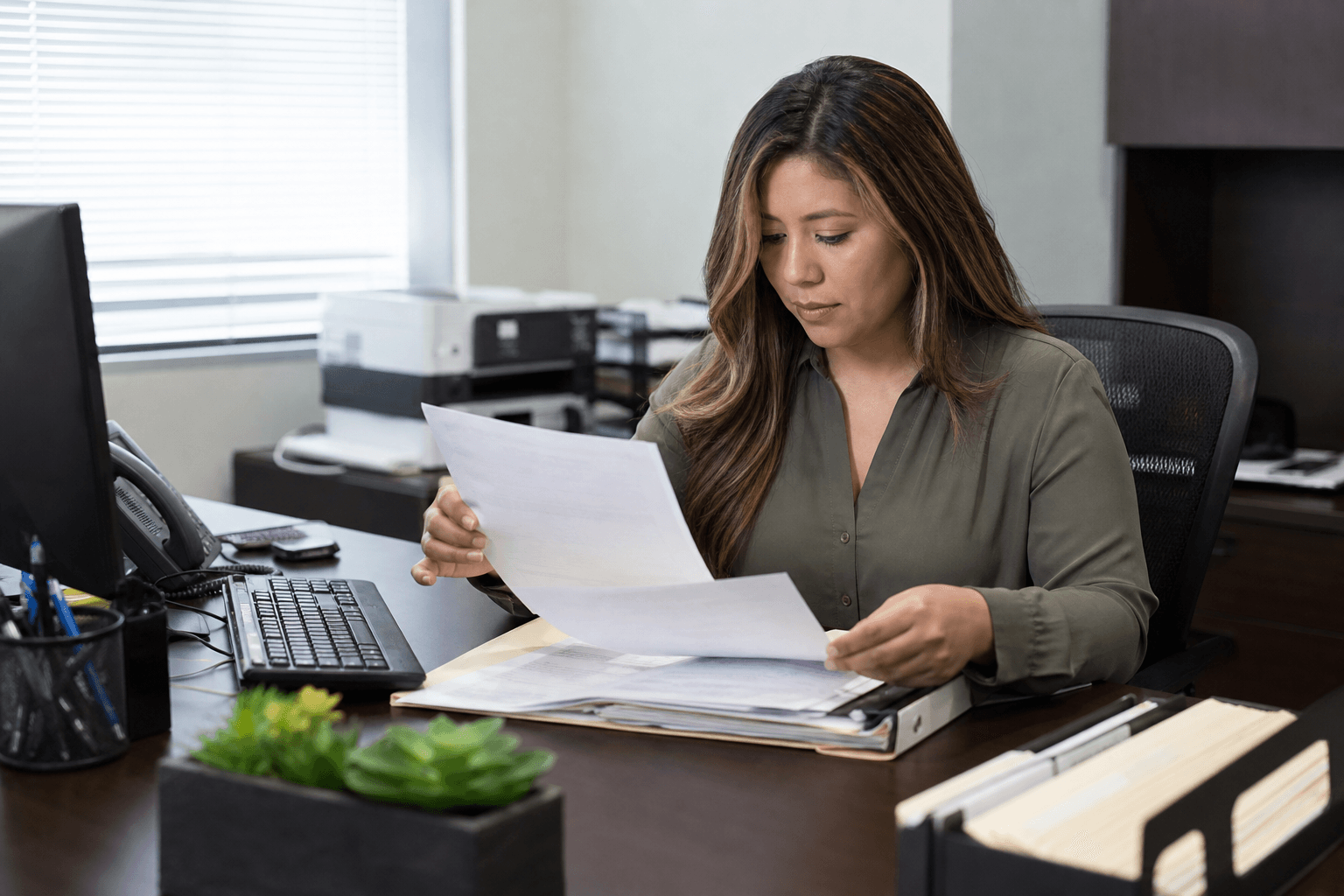 Admissions coordinator reviewing USAMCO managed care insurance documentation for addiction treatment
